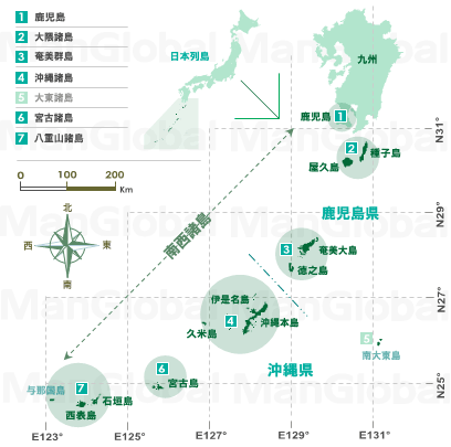 日本全国のメヒルギ分布図