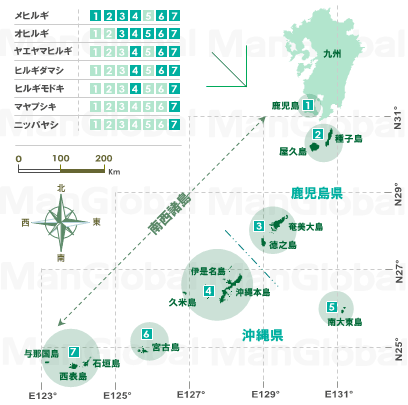 日本のマングローブ植物分布図
