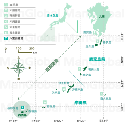 日本全国のニッパヤシ分布図